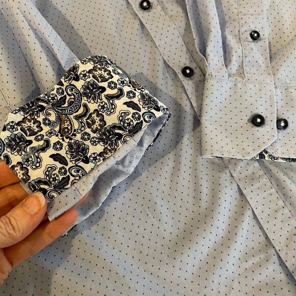 Sondergaard Copenhagen LS Button Down Fitted Polka Dot Print Shirt Blue Sz 16.5 - Picture 5 of 12